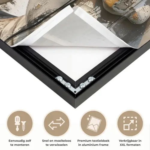 Boeddha - Houtlook - Modern - Industrieel Textielframe zwart klein -USP_closeupNL