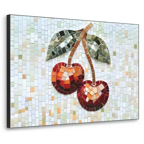 Kersen - Rood - Mozaïek - Blaadjes Textielframe - compleet frame klein -3d