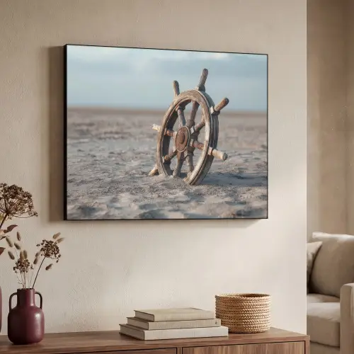 Scheepsstuur - Hout - Bruin - Zand Textielframe - compleet frame klein -sfeer3