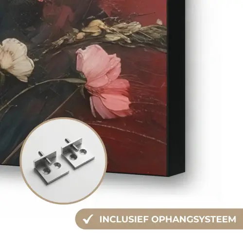 Bloemenboeket - Fijne details - Roze Textielframe zwart klein -USP_ophangsysteemNL