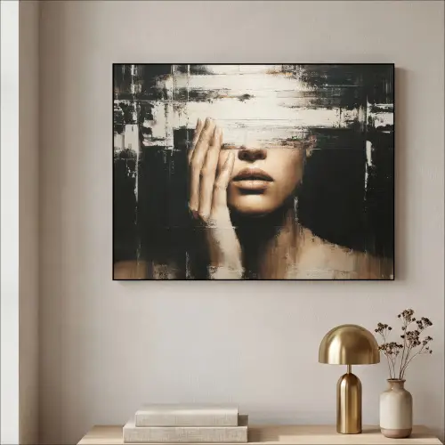 Hand - Gezicht - Strepen - Abstract Textielframe - compleet frame klein -sfeer2