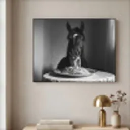 Paard - Bord - Pasta - Tafelkleed - Zwart Wit - Dieren Textielframe zwart klein -sfeer2