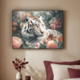 Tijger - Wilde dieren - Bloemen - Jungle Textielframe - compleet frame klein -sfeer1
