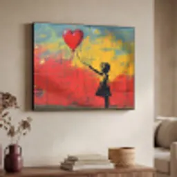 Banksy Style - Kleurrijk - Graffiti - Meisje - Street art Textielframe zwart klein -sfeer3