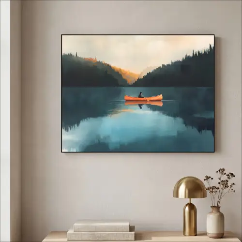 Bossen - Meer - Kano - Oranje Textielframe - compleet frame klein -sfeer2