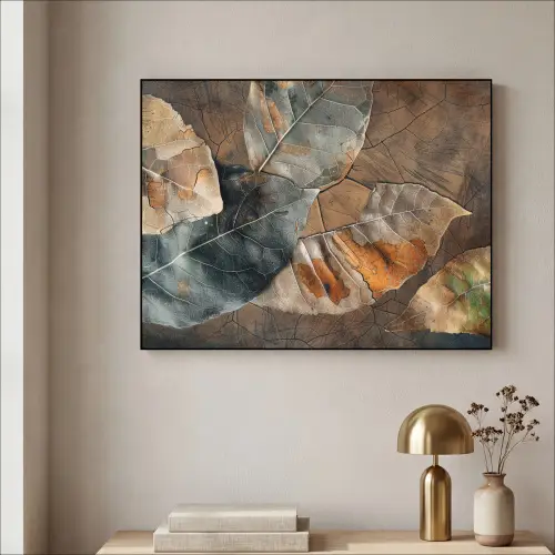 Bladeren - Bruin - Herfst - Natuur Textielframe zwart klein -sfeer2