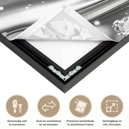 Abstract - Diamant - Luxe - Modern - Zilver Textielframe zwart klein -USP_closeupNL