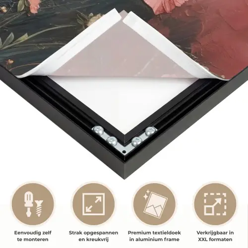 Bloemenboeket - Fijne details - Roze Textielframe zwart klein -USP_feed_closeupNL
