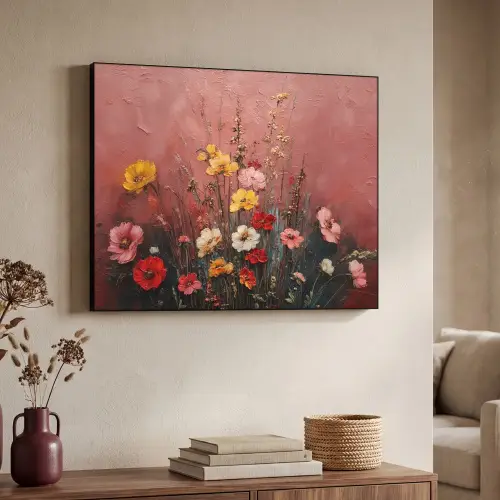 Bloemenboeket - Fijne details - Roze Textielframe zwart klein -sfeer3