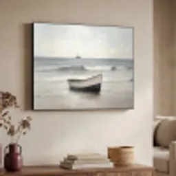Roeiboot - Zee - Horizon Textielframe zwart klein -sfeer3
