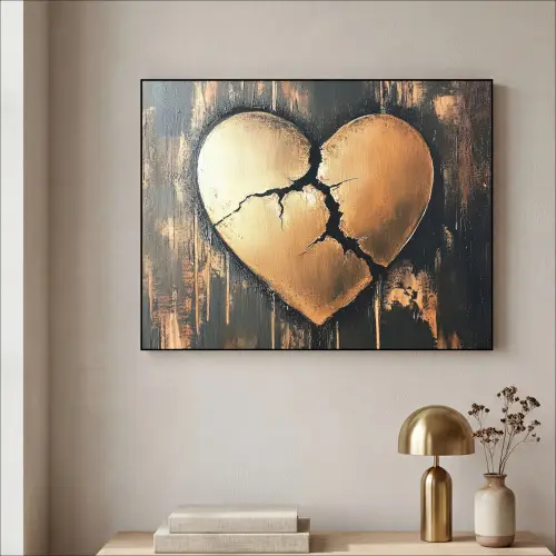 Gebroken hart - Goud - Houtlook - Liefde Textielframe zwart klein -sfeer2