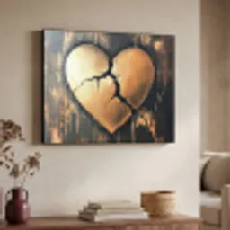 Gebroken hart - Goud - Houtlook - Liefde Textielframe - compleet frame klein -sfeer3