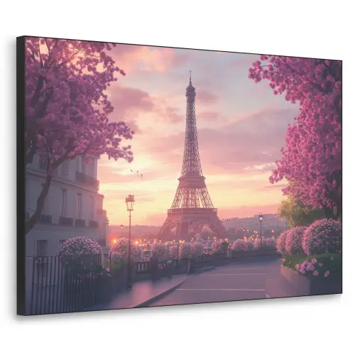 Eiffeltoren - Parijs - Roze Textielframe - compleet frame klein -3d