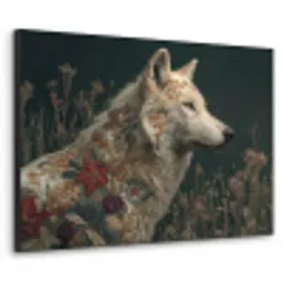 Wolf - Bloemen - Natuur Textielframe - compleet frame klein -3d