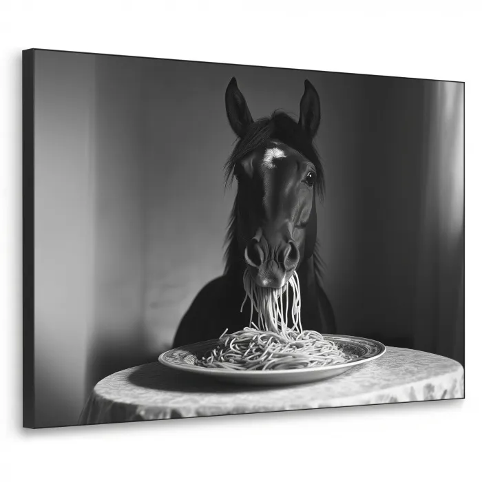 Paard - Bord - Pasta - Tafelkleed - Zwart Wit - Dieren Textielframe - compleet frame klein -3d