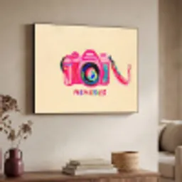 Camera - Memories - Roze - Geschilderd Textielframe zwart klein -sfeer3