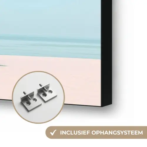 Palmboom - Strandhuis - Roze Textielframe zwart klein -USP_ophangsysteemNL