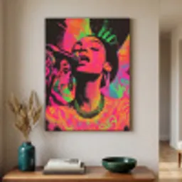 Neon - Vrouw - Microfoon Textielframe - compleet frame klein -sfeer1