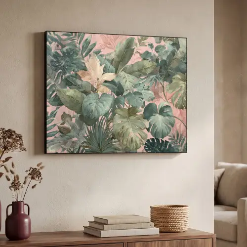 Compositie van bladeren - Groen - Roze Textielframe - compleet frame klein -sfeer3