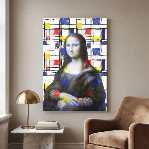Mona Lisa - Mondriaan - Oude Meesters Textielframe wit middel -sfeer1