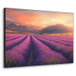 Lavendelveld - Zonsondergang - Paars Textielframe zwart klein -3d