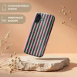 Verticale strepen - Groen - Roze Toughcase MagSafe Apple iPhone 17 klein 1017 -USP_RandenV_NL