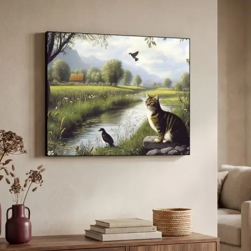 Kat - Beekje - Weide Textielframe - compleet frame klein -sfeer3