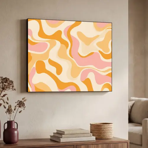 Abstract - Golvend - Oranje Textielframe zwart klein -sfeer3