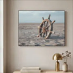 Scheepsstuur - Hout - Bruin - Zand Textielframe zwart klein -sfeer2