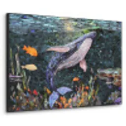 Mozaïek - Walvis - Koraal - Water Textielframe zwart klein -3d