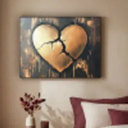 Gebroken hart - Goud - Houtlook - Liefde Textielframe zwart klein -sfeer1