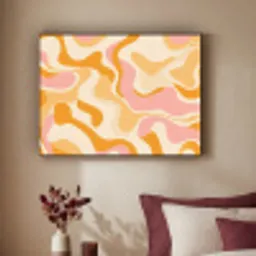 Abstract - Golvend - Oranje Textielframe zwart klein -sfeer1