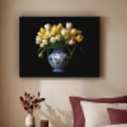 Geel - Tulpen - Vaas - Bloemen Textielframe - compleet frame klein -sfeer1