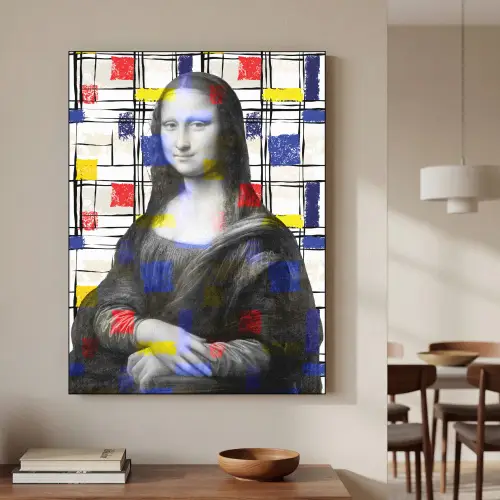Mona Lisa - Mondriaan - Oude Meesters Textielframe zwart klein -sfeer2