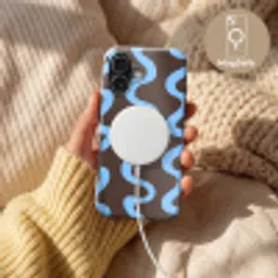 Kronkelende lijnen - Blauw - Bruin - Minimalistisch Toughcase MagSafe Apple iPhone 17 klein 1017 -USP_MagsafeV