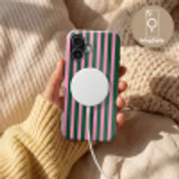Verticale strepen - Groen - Roze Toughcase MagSafe Apple iPhone 17 klein 1017 -USP_MagsafeV