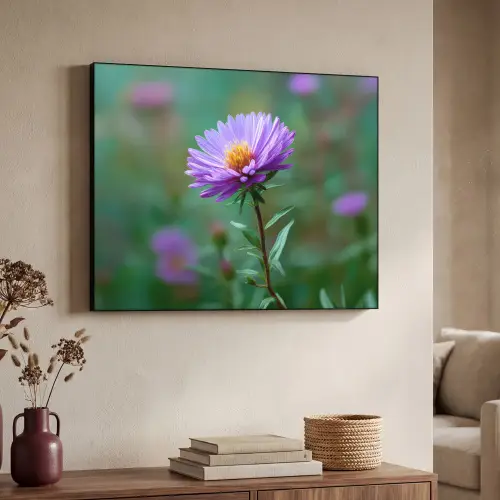 Aster - Paars - Bloem - Blaadjes Textielframe zwart klein -sfeer3