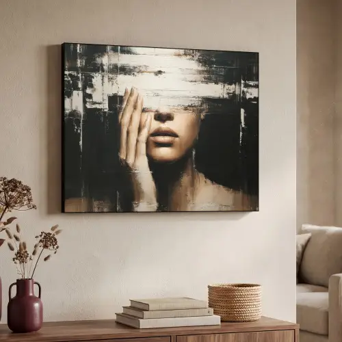 Hand - Gezicht - Strepen - Abstract Textielframe zwart klein -sfeer3
