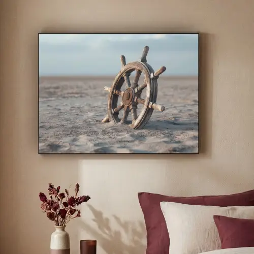 Scheepsstuur - Hout - Bruin - Zand Textielframe - compleet frame klein -sfeer1