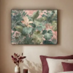 Compositie van bladeren - Groen - Roze Textielframe zwart klein -sfeer1