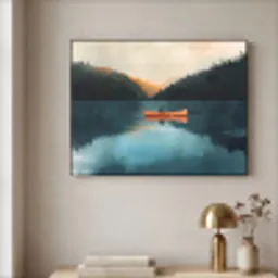 Bossen - Meer - Kano - Oranje Textielframe zwart klein -sfeer2