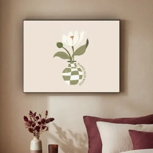 Bloem - Wit - Vaas - Quote Textielframe - compleet frame klein -sfeer1