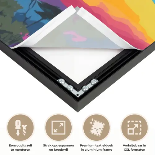 Giraffe - Savanna - Lucht - Gekleurd Textielframe zwart klein -USP_feed_closeupNL