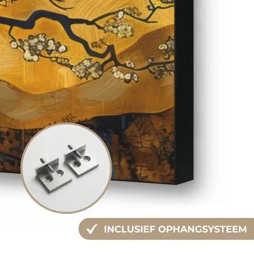 Boom - Levensboom - Abstract - Goud Textielframe zwart klein -USP_ophangsysteemNL
