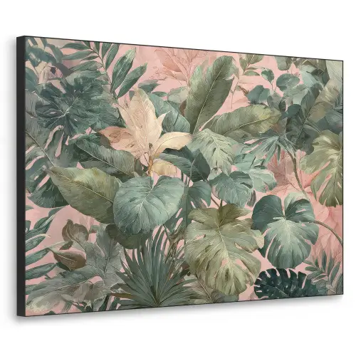 Compositie van bladeren - Groen - Roze Textielframe - compleet frame klein -3d