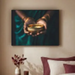 Goud - Kom - Blauw Textielframe zwart klein -sfeer1