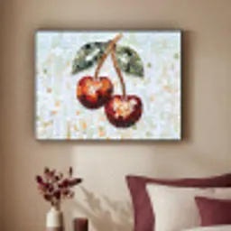 Kersen - Rood - Mozaïek - Blaadjes Textielframe - compleet frame klein -sfeer1
