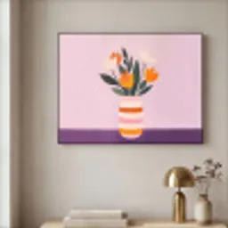 Tulpen - Vaas - Strepen - Paars Textielframe - compleet frame klein -sfeer2