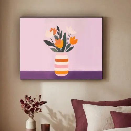 Tulpen - Vaas - Strepen - Paars Textielframe - compleet frame klein -sfeer1