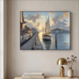 Zeilboot - Zon - Pier - Hout Textielframe - compleet frame klein -sfeer2
